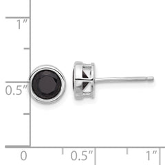 QE17405 Sterling Silver Rhodium-plated Polished Black Spinel Bezel Stud Earrings
