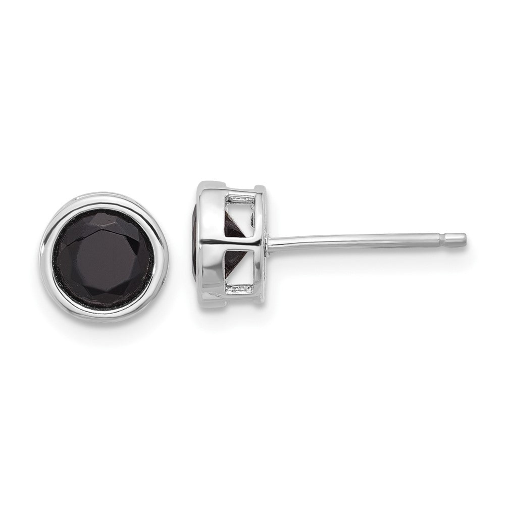 QE17405 Sterling Silver Rhodium-plated Polished Black Spinel Bezel Stud Earrings
