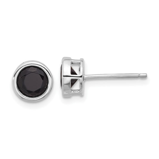 QE17405 Sterling Silver Rhodium-plated Polished Black Spinel Bezel Stud Earrings
