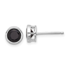 QE17405 Sterling Silver Rhodium-plated Polished Black Spinel Bezel Stud Earrings