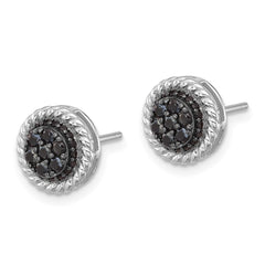 QE17406 Sterling Silver RH-plated Polished/Twisted Black Spinel Circle Post Earring