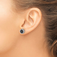 QE17406 Sterling Silver RH-plated Polished/Twisted Black Spinel Circle Post Earring