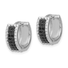 QE17408 Sterling Silver RH-pltd Polished/Studded Black Spinel Hinged Hoop Earrings
