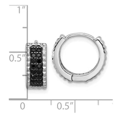 QE17408 Sterling Silver RH-pltd Polished/Studded Black Spinel Hinged Hoop Earrings