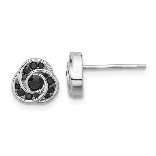 QE17412 Sterling Silver Rhod-plated Polished Black Spinel Love Knot Post Earrings