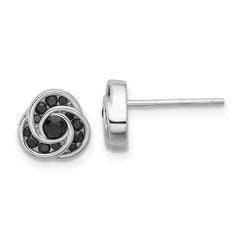 QE17412 Sterling Silver Rhod-plated Polished Black Spinel Love Knot Post Earrings
