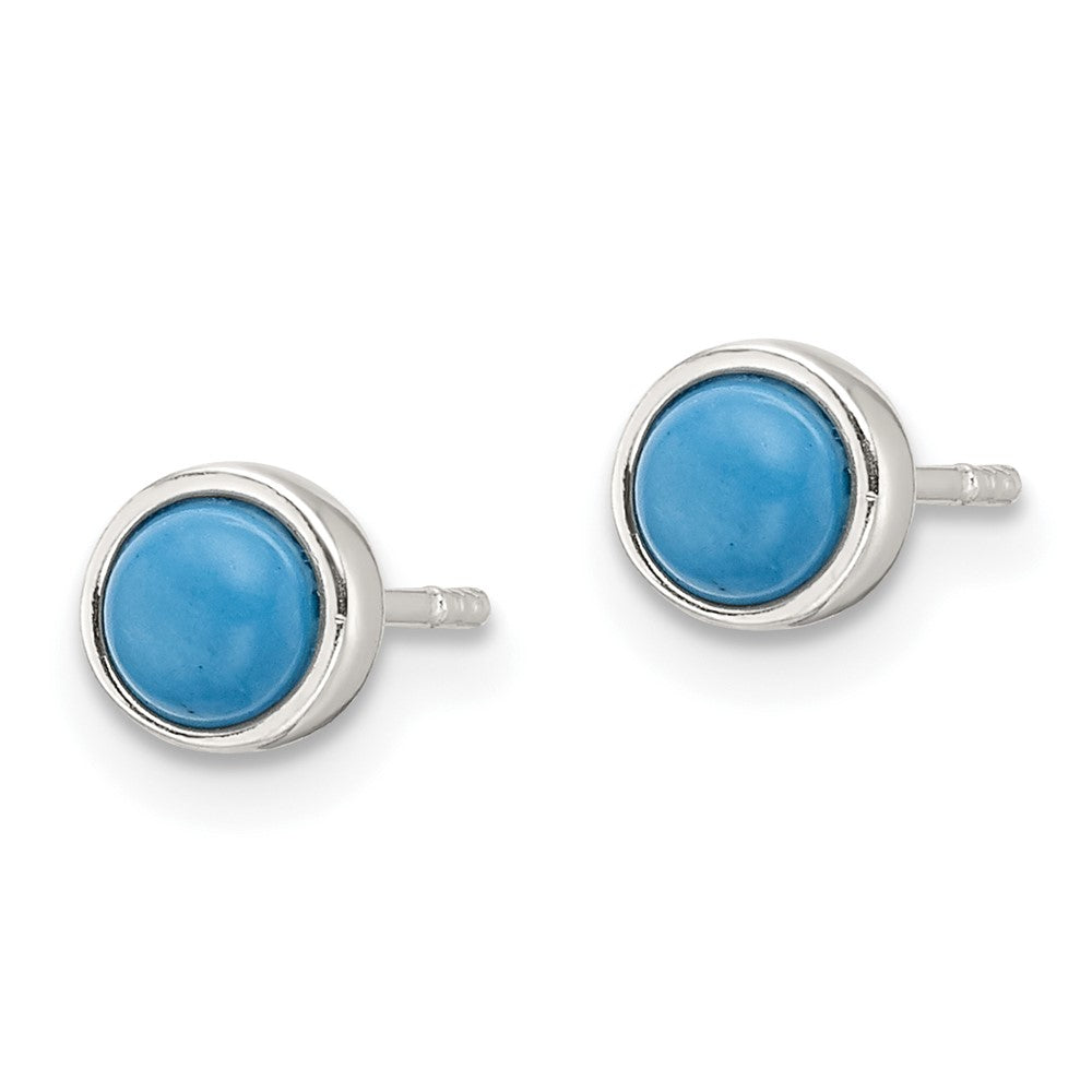 QE17416 Sterling Silver Polished Turquoise Bezel Stud Earrings