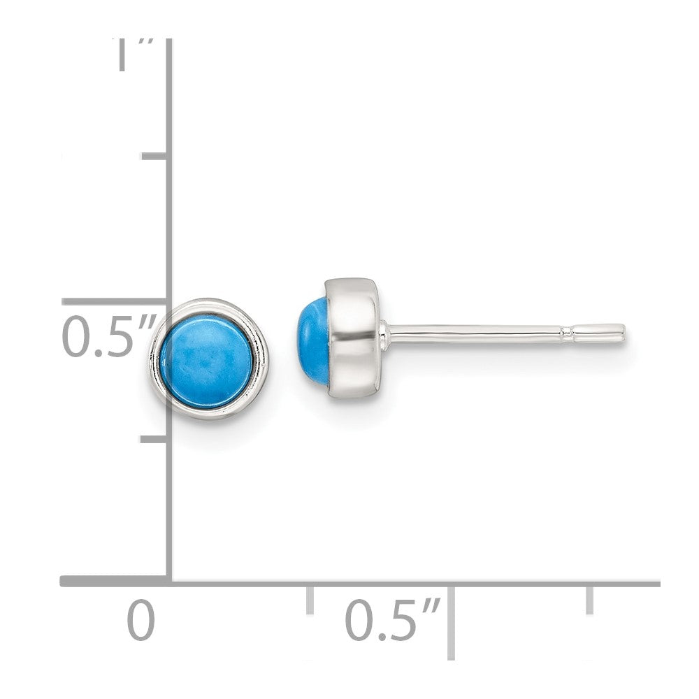 QE17416 Sterling Silver Polished Turquoise Bezel Stud Earrings