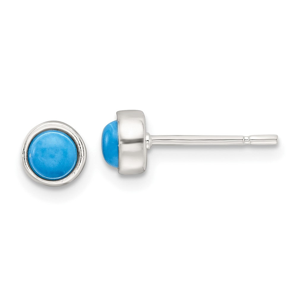 QE17416 Sterling Silver Polished Turquoise Bezel Stud Earrings
