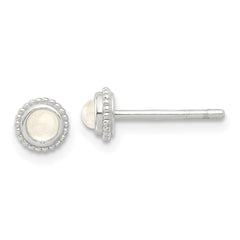QE17425 Sterling Silver E-coated Polished Beaded Round Moonstone Post Earrings
