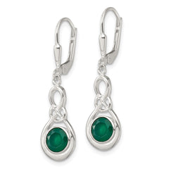 QE17431 Sterling Silver Polished Green Onyx Knot Leverback Dangle Earrings