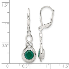 QE17431 Sterling Silver Polished Green Onyx Knot Leverback Dangle Earrings