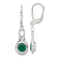 QE17431 Sterling Silver Polished Green Onyx Knot Leverback Dangle Earrings