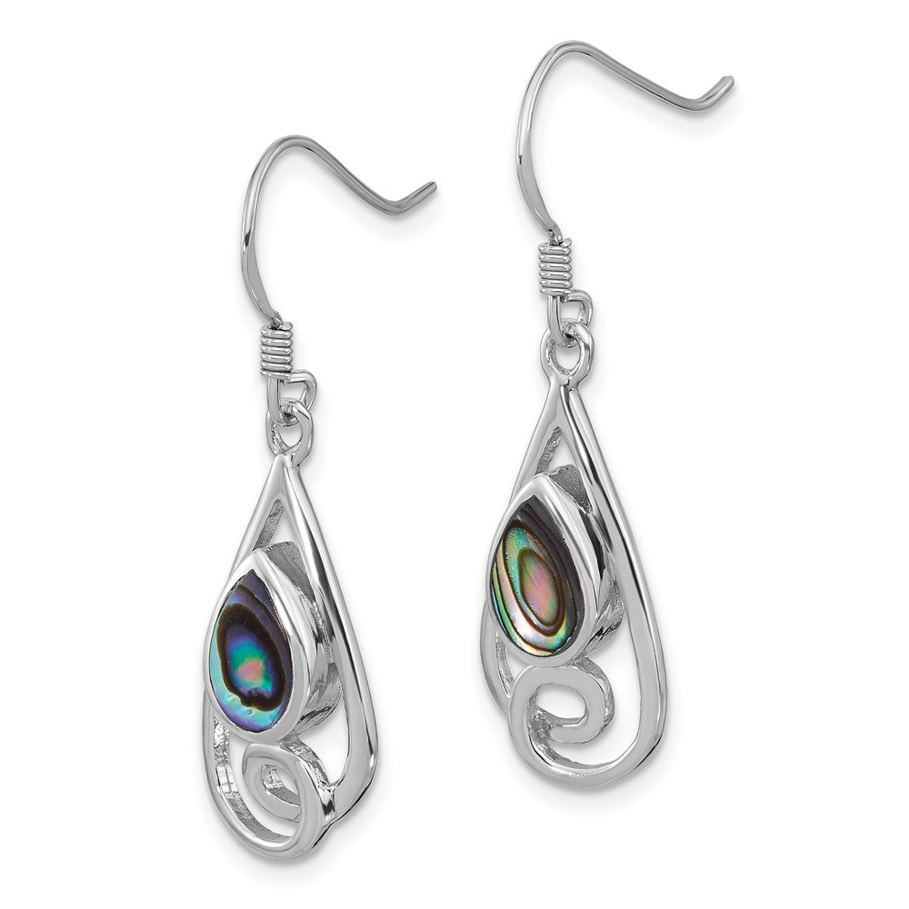 QE17433 Sterling Silver RH-plated Polished Abalone Swirl Teardrop Dangle Earrings