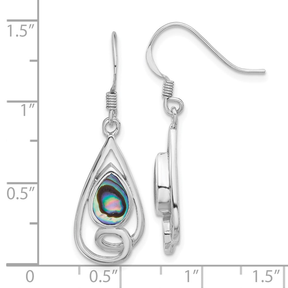 QE17433 Sterling Silver RH-plated Polished Abalone Swirl Teardrop Dangle Earrings