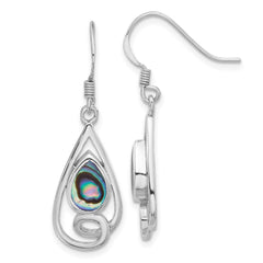 QE17433 Sterling Silver RH-plated Polished Abalone Swirl Teardrop Dangle Earrings