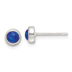 QE17435 Sterling Silver Polished Blue Cabochon Opal Bezel Stud Earrings
