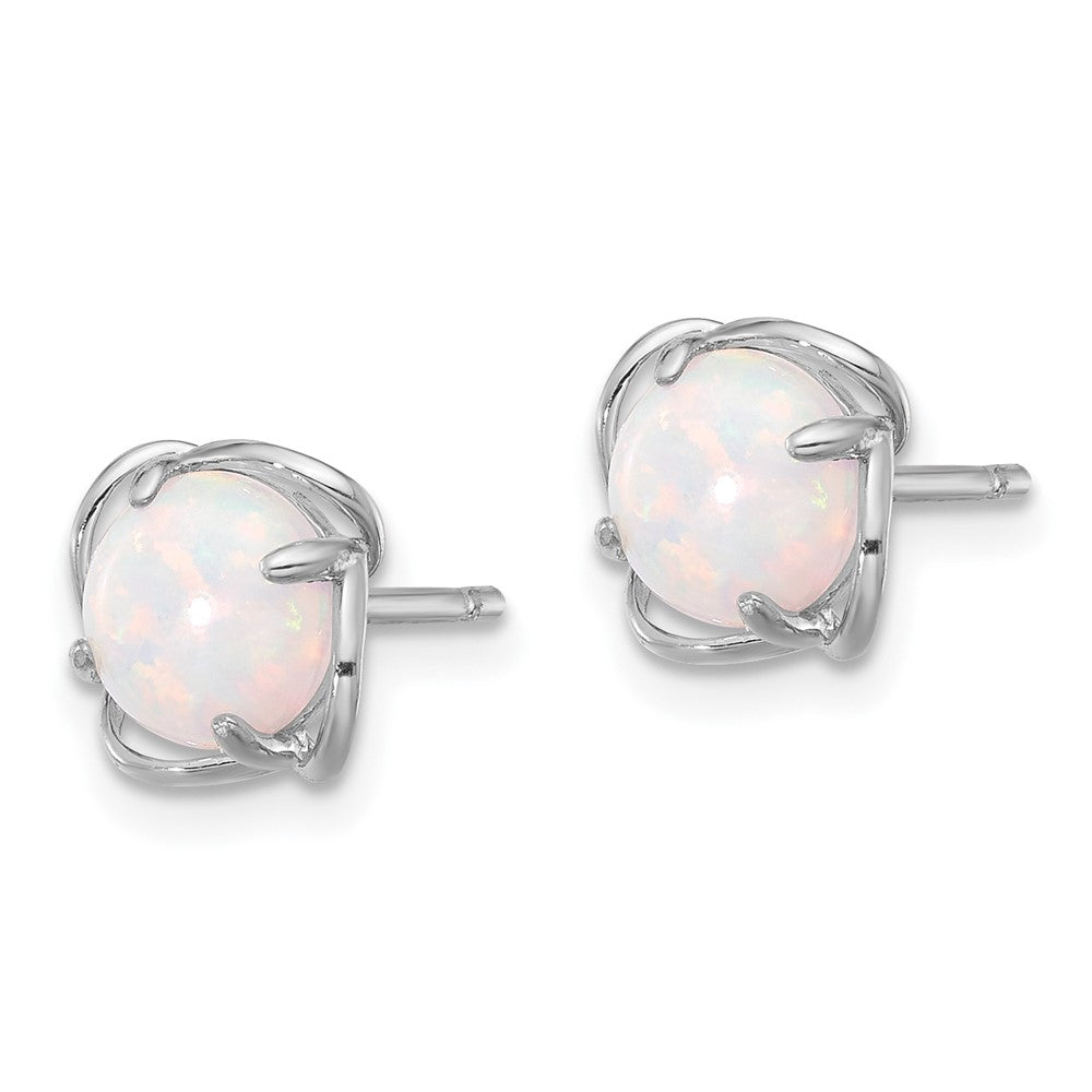 QE17437 Sterling Silver Rhodium-plated Polished Round Created Opal Post Earrings