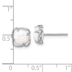 QE17437 Sterling Silver Rhodium-plated Polished Round Created Opal Post Earrings