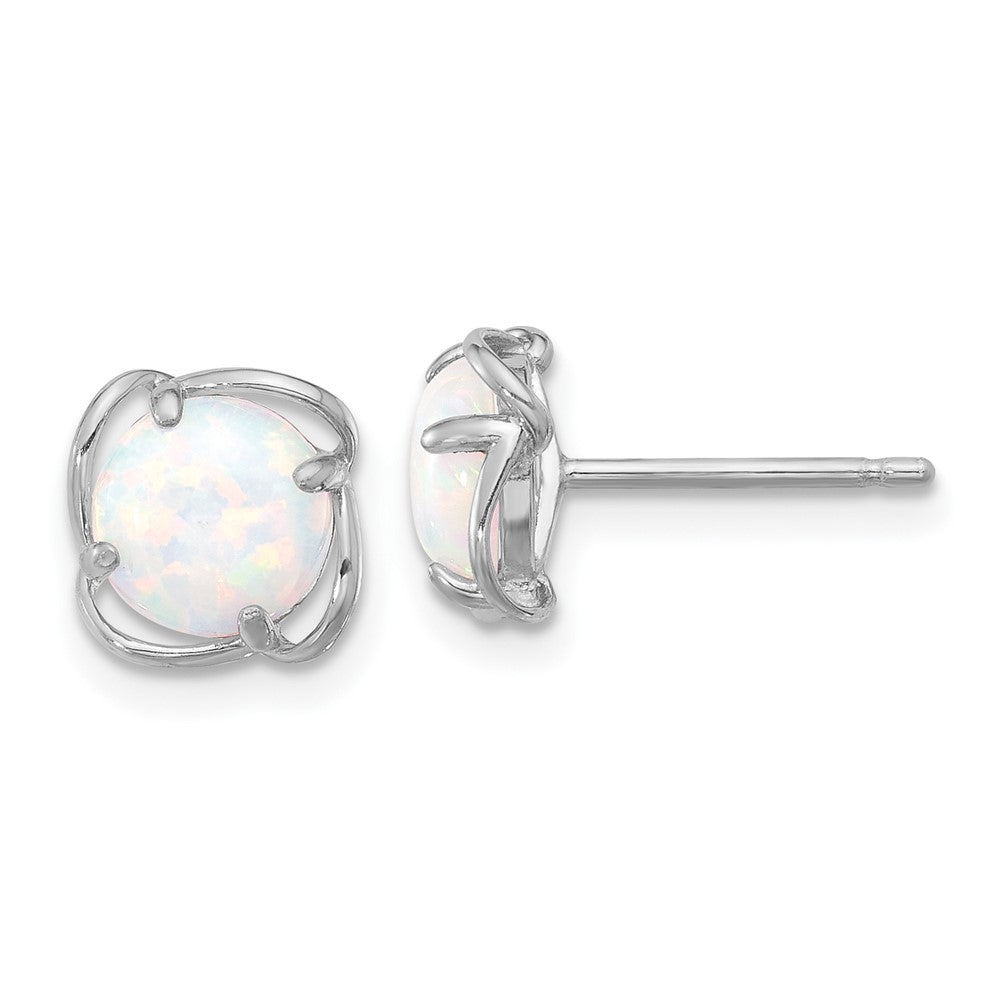 QE17437 Sterling Silver Rhodium-plated Polished Round Created Opal Post Earrings