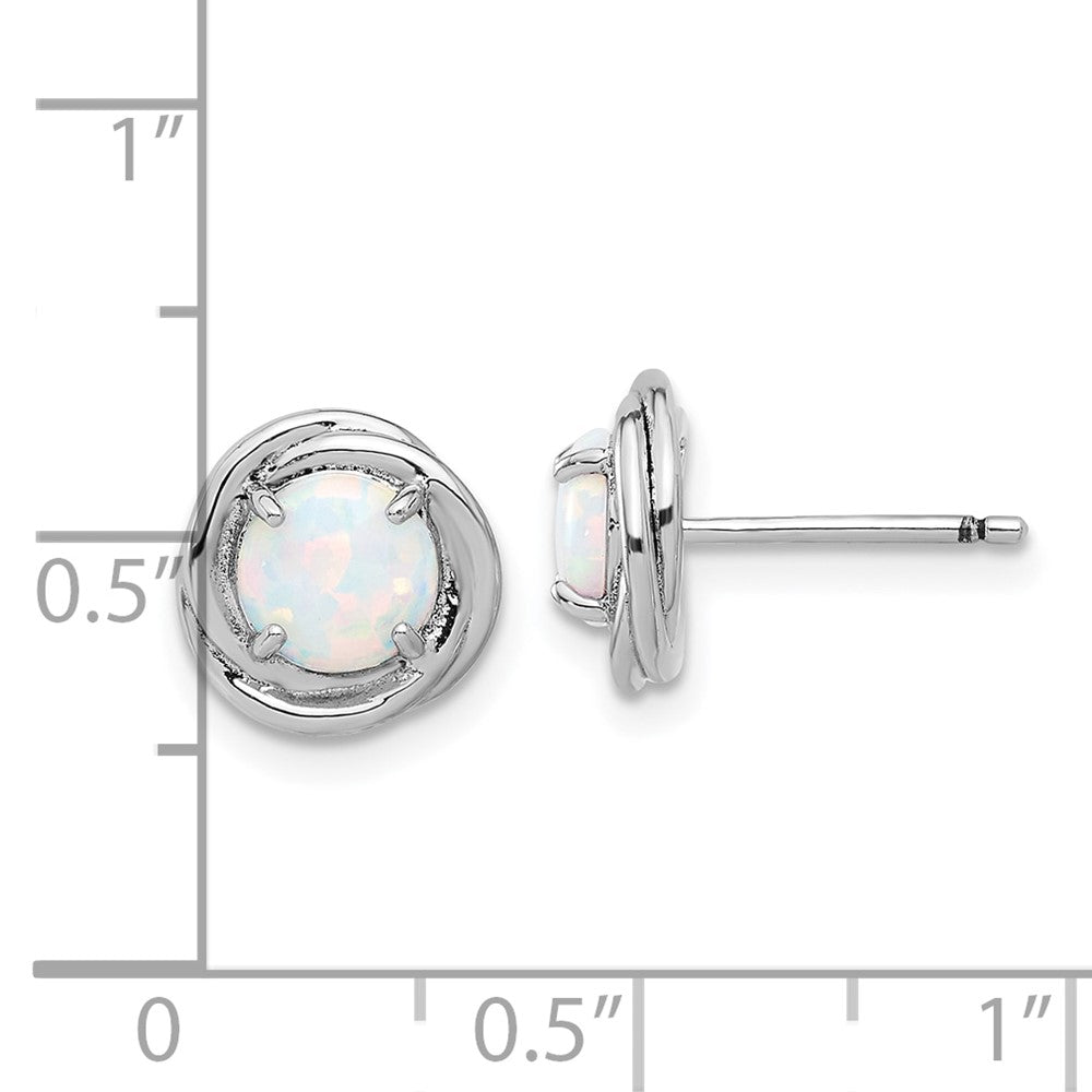 QE17439 Sterling Silver Rhod-plated Polished Created Opal Swirl Circle Post Earring