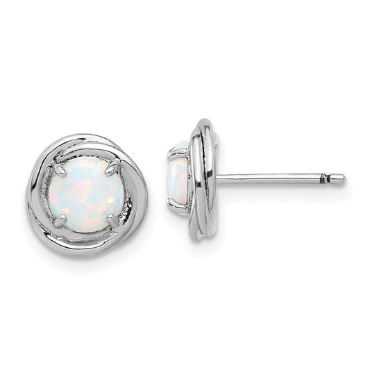 QE17439 Sterling Silver Rhod-plated Polished Created Opal Swirl Circle Post Earring