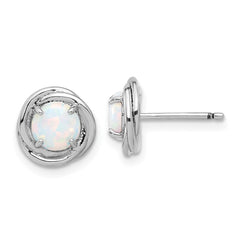 QE17439 Sterling Silver Rhod-plated Polished Created Opal Swirl Circle Post Earring