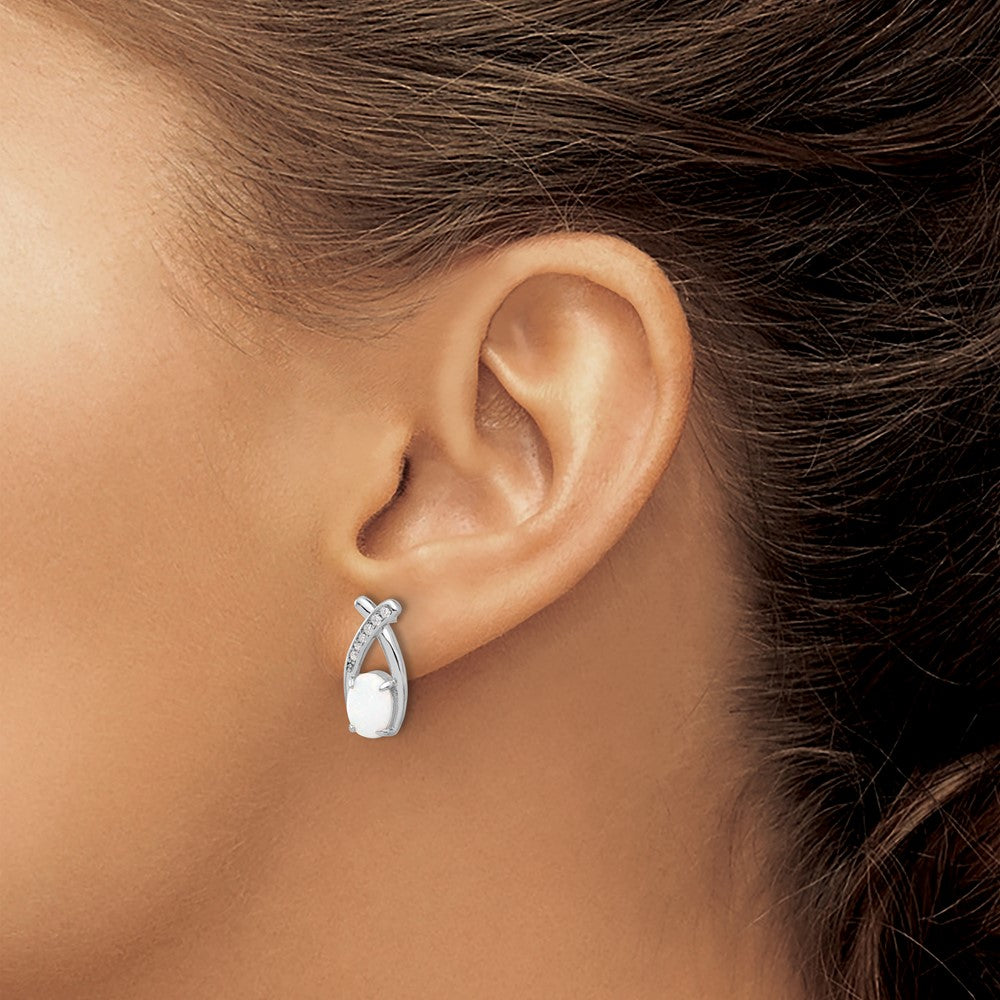QE17441 Sterling Silver Rhodium-plated Polished CZ & Created Opal 'X' Post Earrings