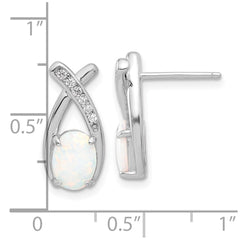 QE17441 Sterling Silver Rhodium-plated Polished CZ & Created Opal 'X' Post Earrings