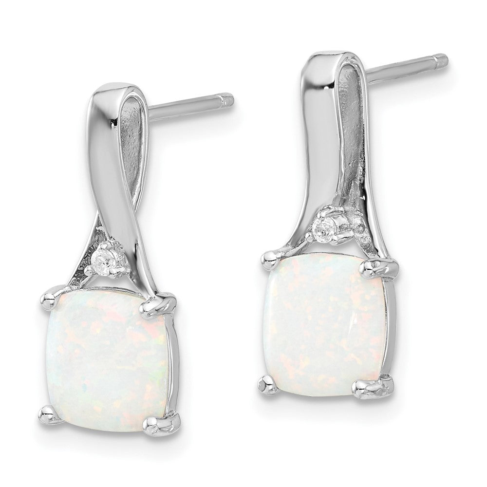 QE17447 Sterling Silver Rhodium-plated Polished CZ & Created Opal Post Earrings
