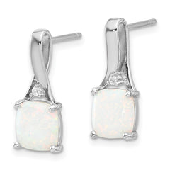 QE17447 Sterling Silver Rhodium-plated Polished CZ & Created Opal Post Earrings