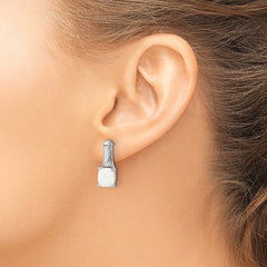 QE17447 Sterling Silver Rhodium-plated Polished CZ & Created Opal Post Earrings