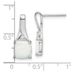 QE17447 Sterling Silver Rhodium-plated Polished CZ & Created Opal Post Earrings