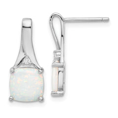 QE17447 Sterling Silver Rhodium-plated Polished CZ & Created Opal Post Earrings