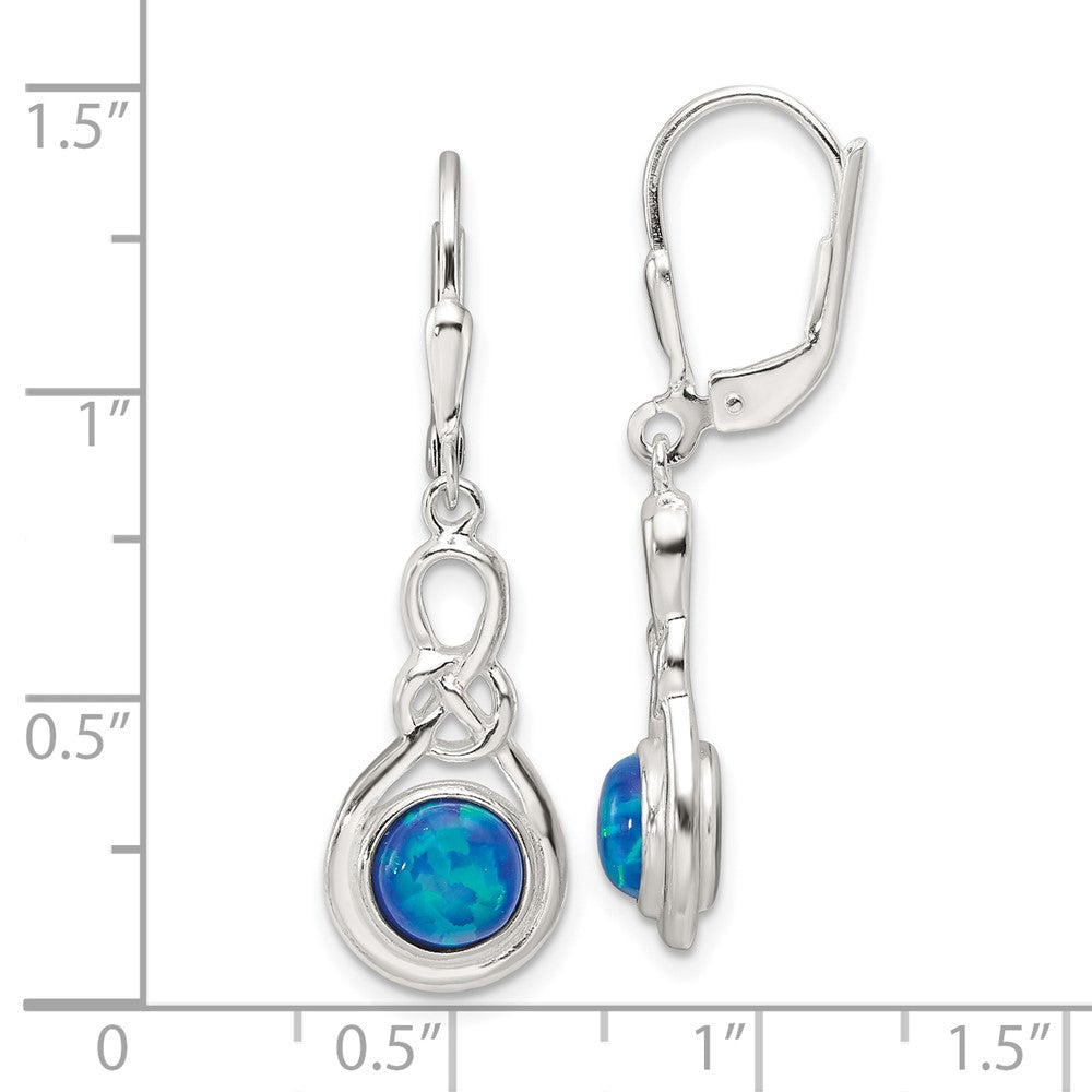 QE17451 Sterling Silver Polished Blue Opal Knot Leverback Dangle Earrings