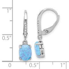 QE17454 Sterling Silver RH-plated CZ & Oval Blue Cr. Opal Leverback Dangle Earrings