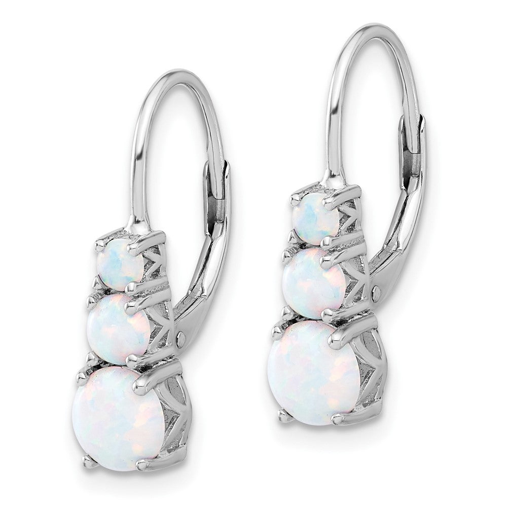 QE17455 Sterling Silver Rhodium-plated Polished Created Opal Leverback Earrings