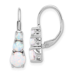 QE17455 Sterling Silver Rhodium-plated Polished Created Opal Leverback Earrings
