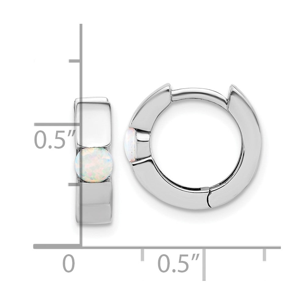 QE17456 Sterling Silver RH-plated Polished Cr. Opal Hinged Round Hoop Earrings