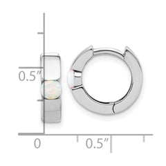QE17456 Sterling Silver RH-plated Polished Cr. Opal Hinged Round Hoop Earrings