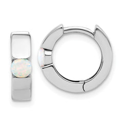 QE17456 Sterling Silver RH-plated Polished Cr. Opal Hinged Round Hoop Earrings