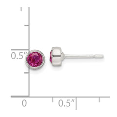 QE17465 Sterling Silver Polished Pink CZ Round Bezel Stud Earrings