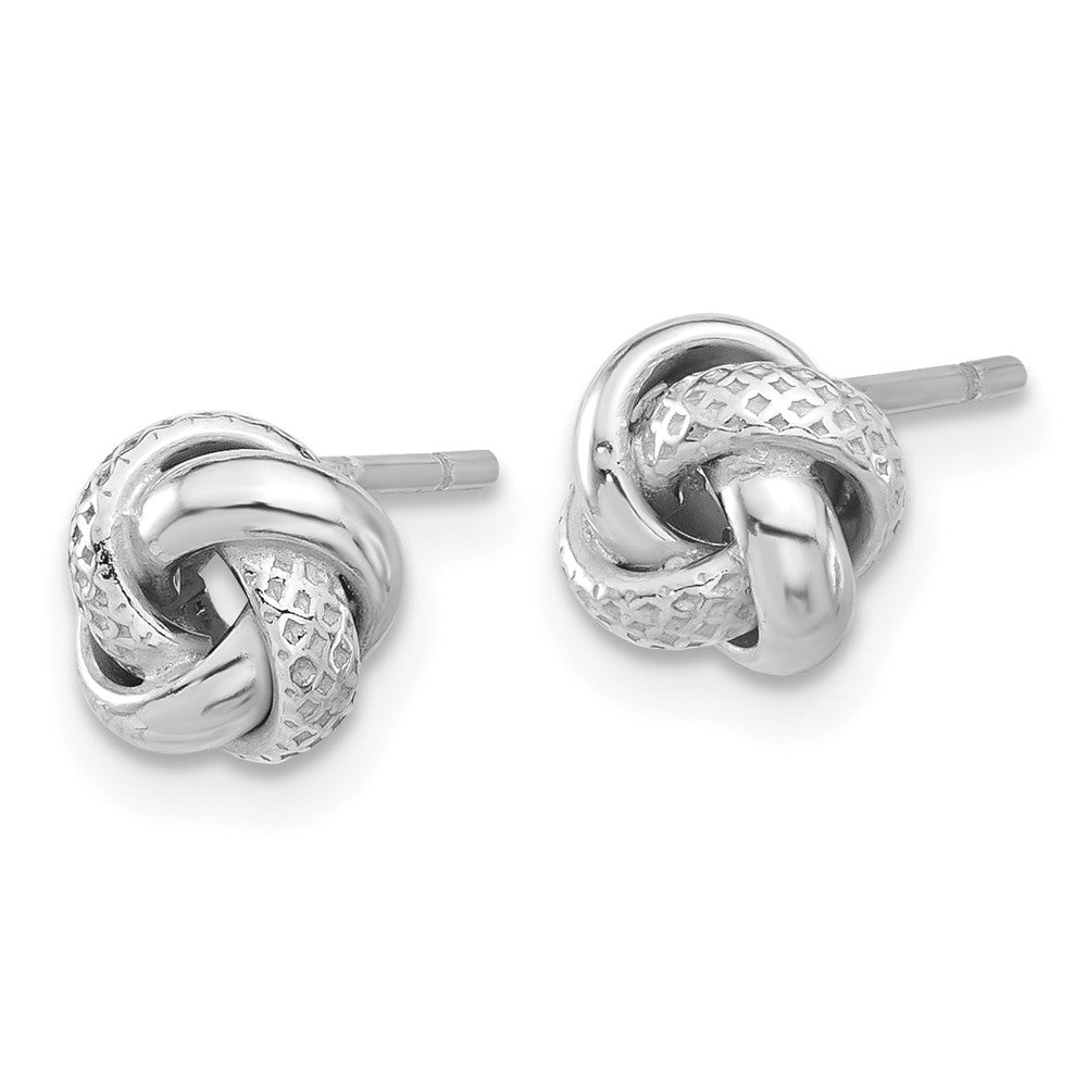 QE17471 Sterling Silver Rhodium-plated Polished/Textured Love Knot Post Earrings