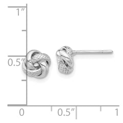 QE17471 Sterling Silver Rhodium-plated Polished/Textured Love Knot Post Earrings