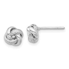 QE17471 Sterling Silver Rhodium-plated Polished/Textured Love Knot Post Earrings