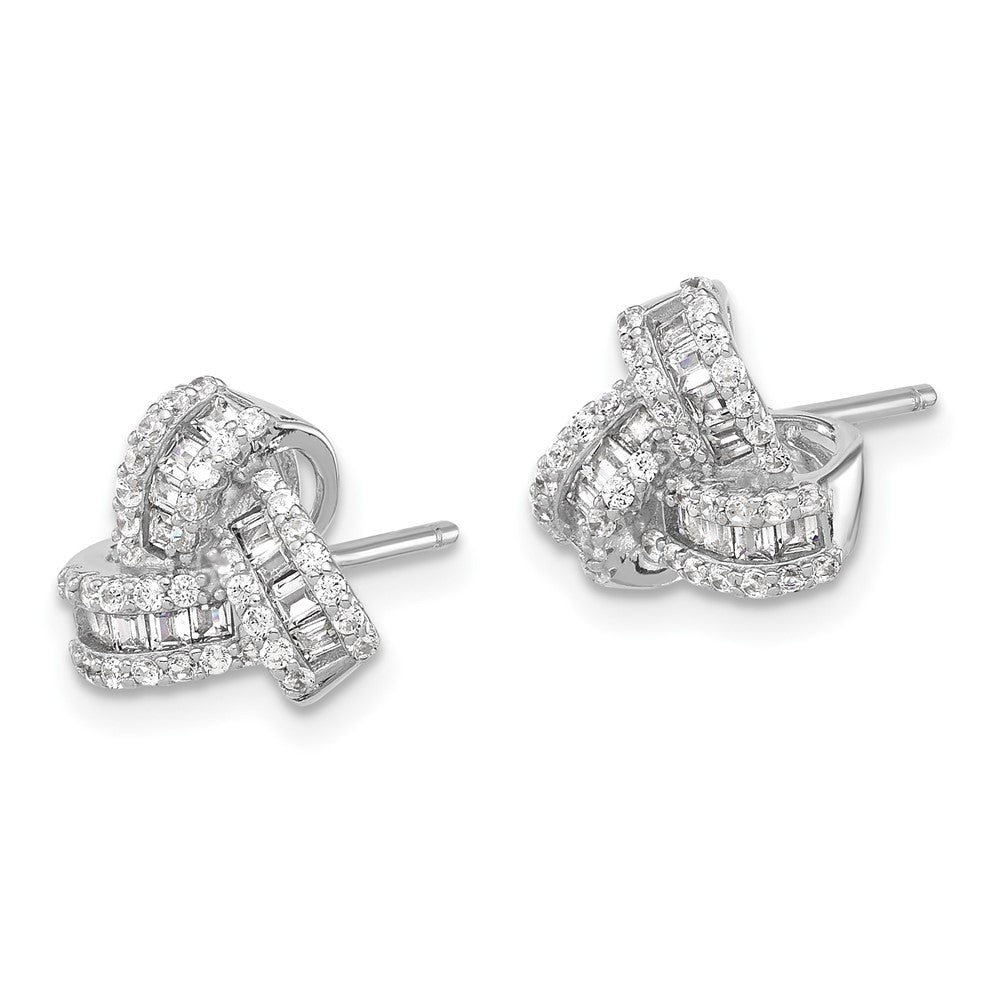 QE17477 Sterling Silver Rhodium-plated CZ Love Knot Post Earrings