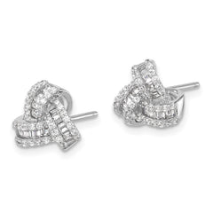 QE17477 Sterling Silver Rhodium-plated CZ Love Knot Post Earrings