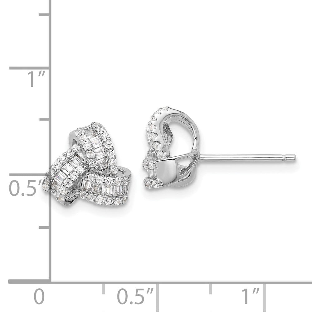 QE17477 Sterling Silver Rhodium-plated CZ Love Knot Post Earrings