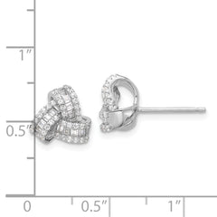 QE17477 Sterling Silver Rhodium-plated CZ Love Knot Post Earrings