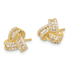 QE17477GP Sterling Silver Gold-tone CZ Love Knot Post Earrings